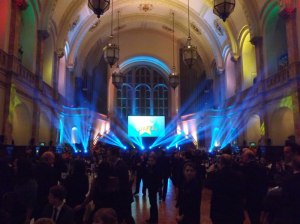 The Great Hall is lit up for the evening