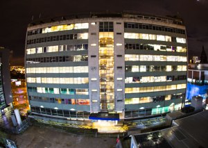 The dental school and hospital at night