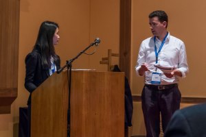 Jessica answering questions on her presentation 